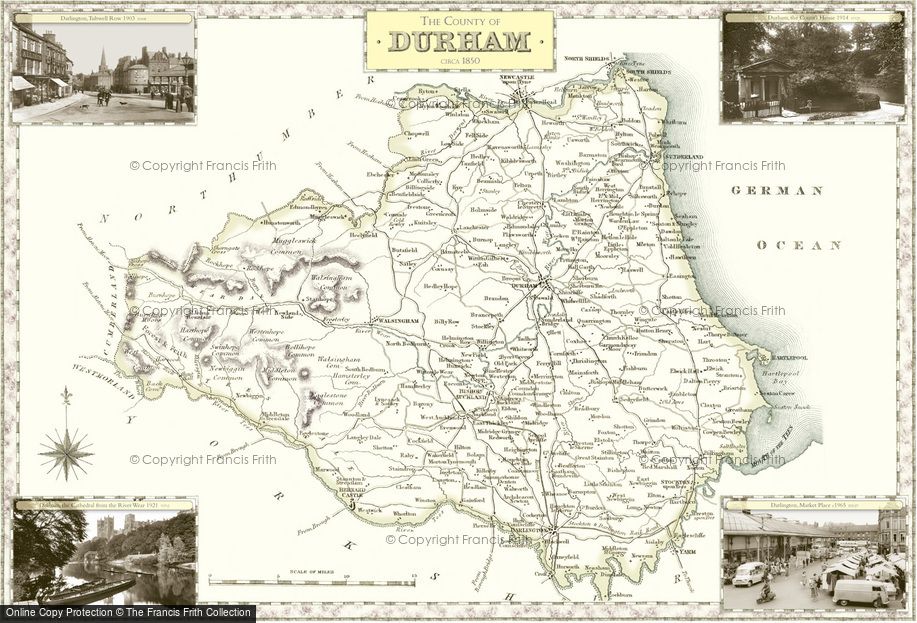 Historic County Map of Durham - Francis Frith