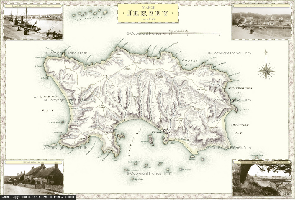 Old Map of Historic Map covering Jersey in 1840