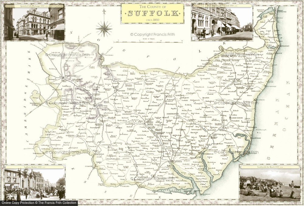 Historic County Map of Suffolk - Francis Frith