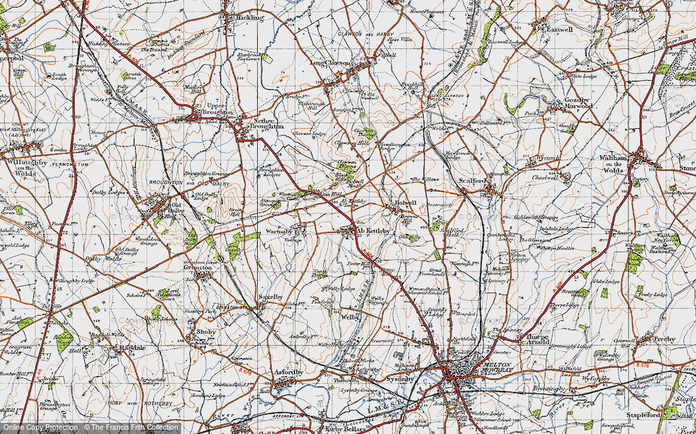 Old Map of Historic Map covering Bleak Hills in 1946