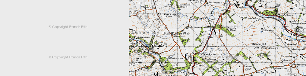Old map of Abbey St Bathans in 1947
