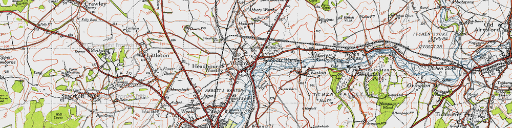 Old map of Abbots Worthy in 1945