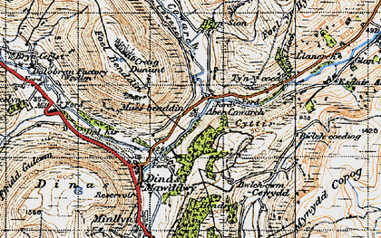 Old map of Afon Cywarch in 1947
