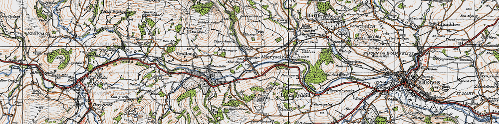 Old map of Aberbran in 1947