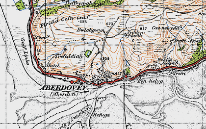 Old map of Aberdyfi in 1947