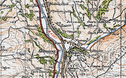 Old map of Aberedw in 1947