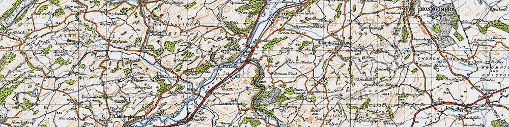 Old map of Abermule/Aber-miwl in 1947