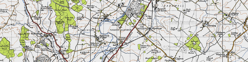 Old map of Achurch in 1946