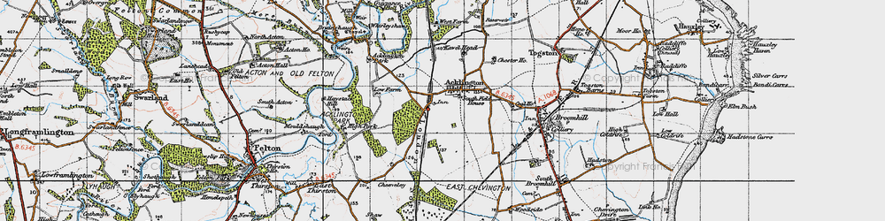 Old map of Acklington in 1947