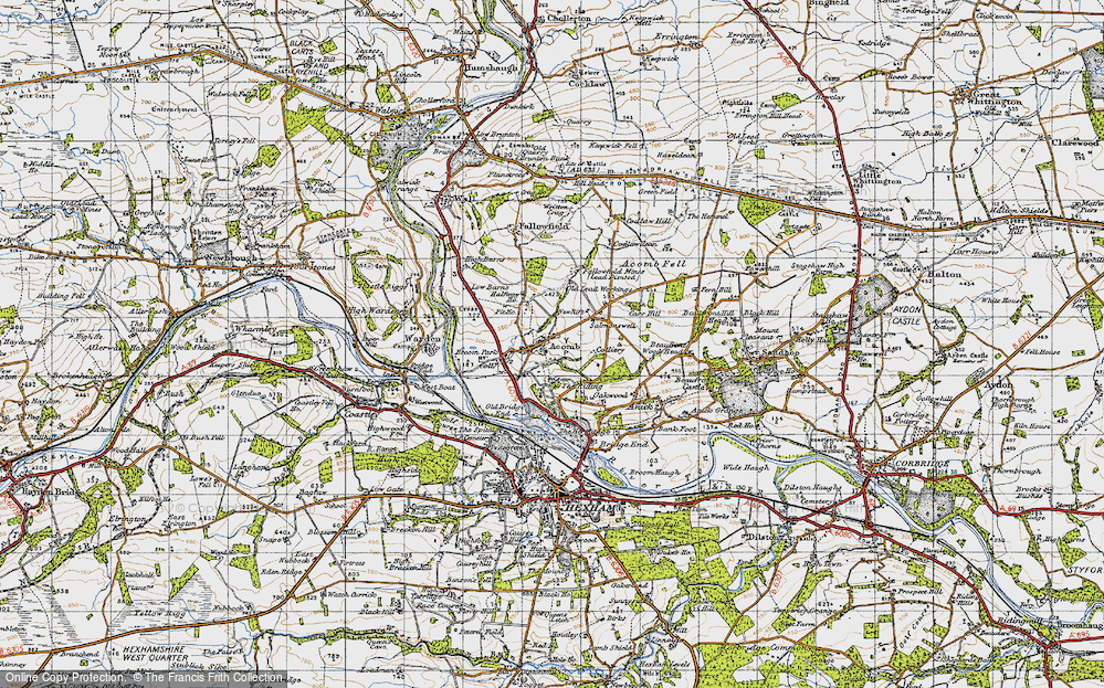 Old Map of Historic Map covering Broom Park in 1947