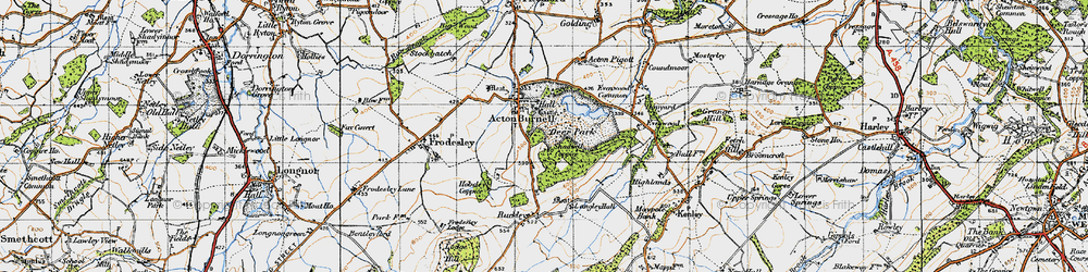 Old map of Acton Burnell in 1947