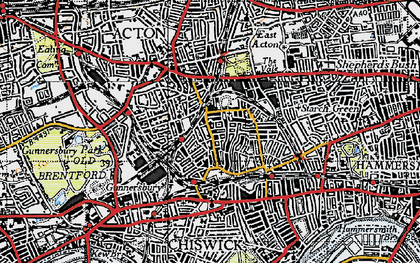 Old map of Acton Green in 1945