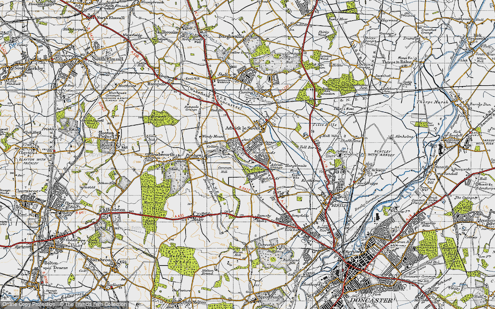 Old Map of Historic Map covering Adwick Grange in 1947
