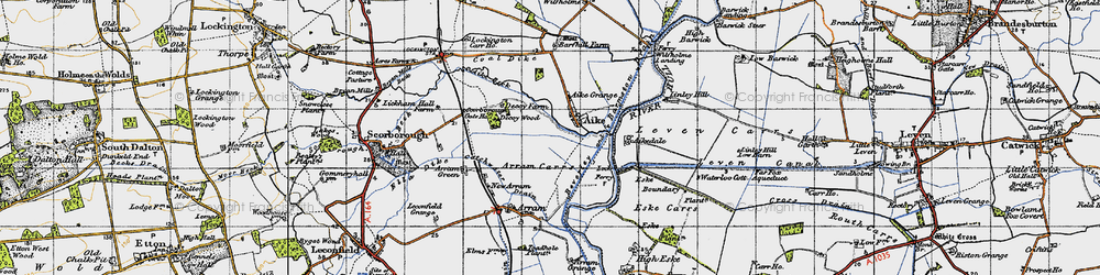 Old map of Aike Grange Stud in 1947