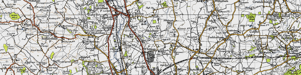 Old map of Akenham Hall in 1946