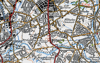 Old map of Alcester Lane's End in 1947