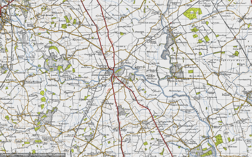 Old Map of Historic Map covering Aldborough Grange in 1947