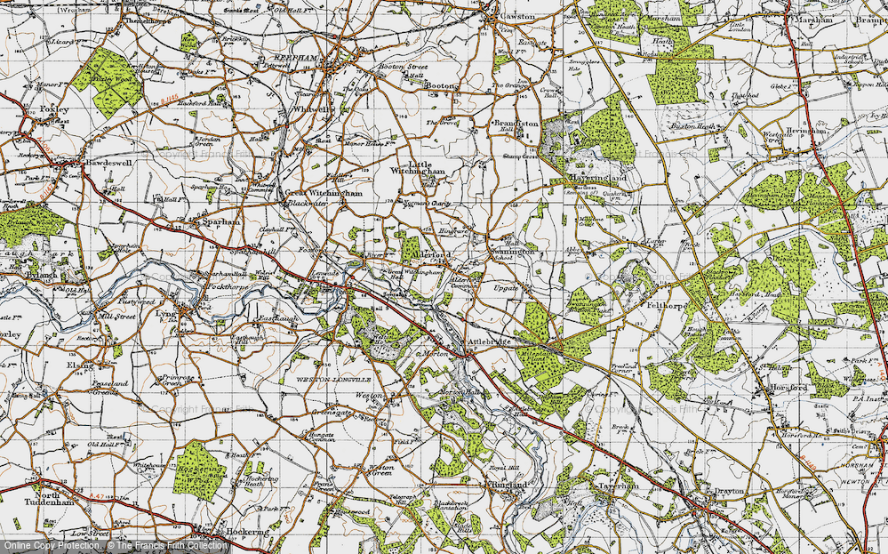 Old Map of Historic Map covering Alderford Common in 1945