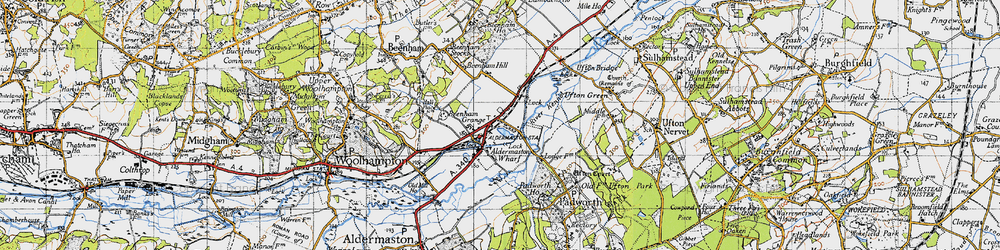 Old map of Aldermaston Wharf in 1945