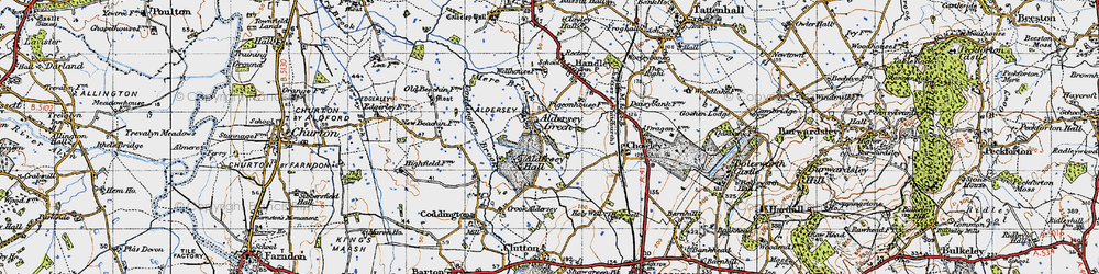 Old map of Aldersey Green in 1947