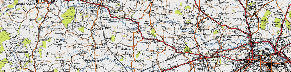 Old map of Aldham in 1945
