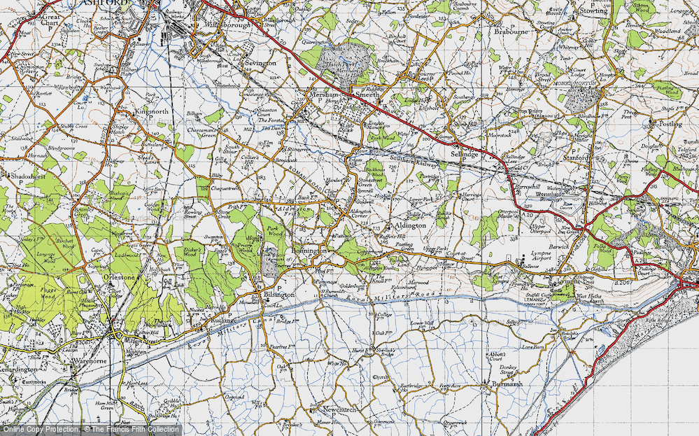 Old Map of Historic Map covering Aldington Knoll in 1940