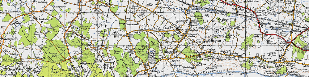 Old map of Aldington Frith in 1940