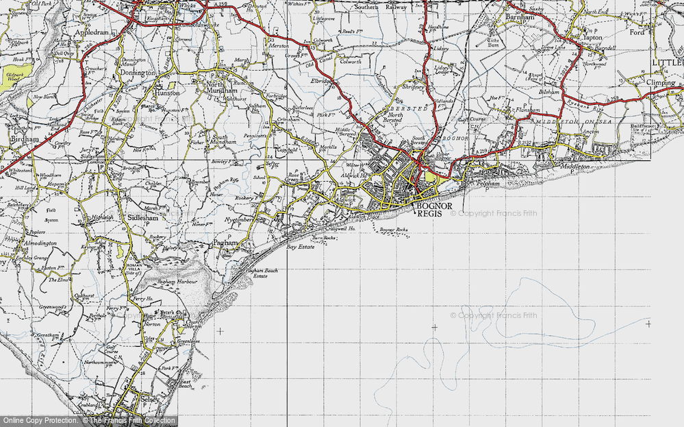 Old Map of Historic Map covering Bognor Rocks in 1945
