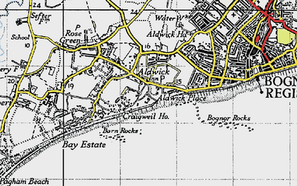 Old map of Bognor Rocks in 1945
