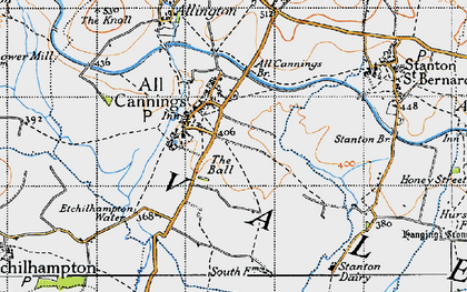 Old map of All Cannings in 1940