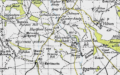 Old map of Bingham's Melcombe in 1945