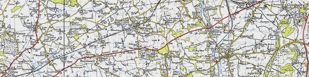 Old map of Whimple Wood in 1946