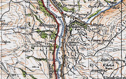 Old map of Aberedw Rocks in 1947