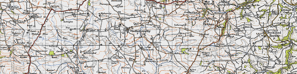 Old map of Alminstone Cross in 1946