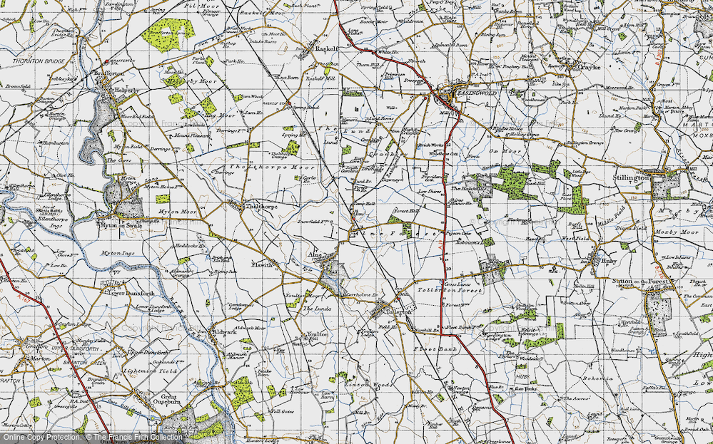 Old Map of Historic Map covering Alne Forest in 1947