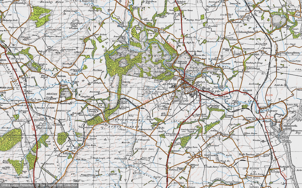 Old Map of Historic Map covering Brizlee Wood in 1947