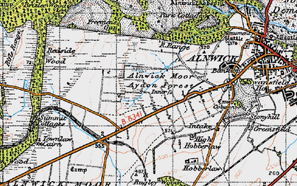 Old map of Alnwick Moor in 1947