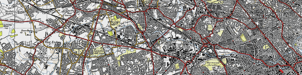 Old map of Alperton in 1945