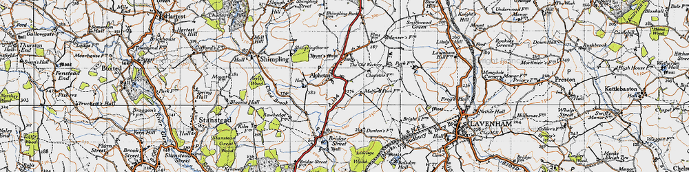 Old map of Alpheton in 1946