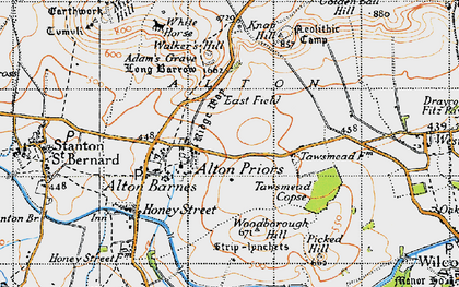 Old map of Adam's Grave (Long Barrow) in 1940