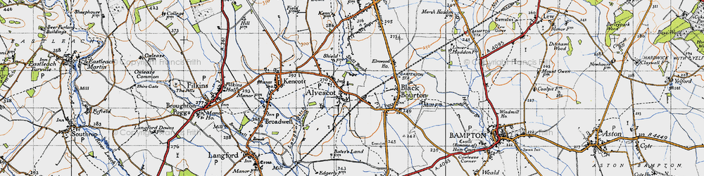Old map of Alvescot in 1947