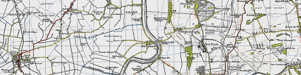 Old map of Amcotts in 1947