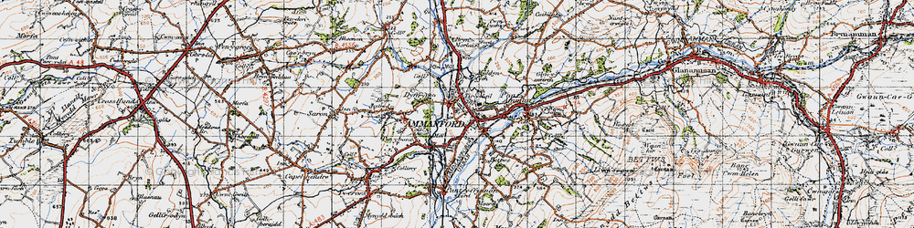 Old map of Ammanford/Rhydaman in 1947