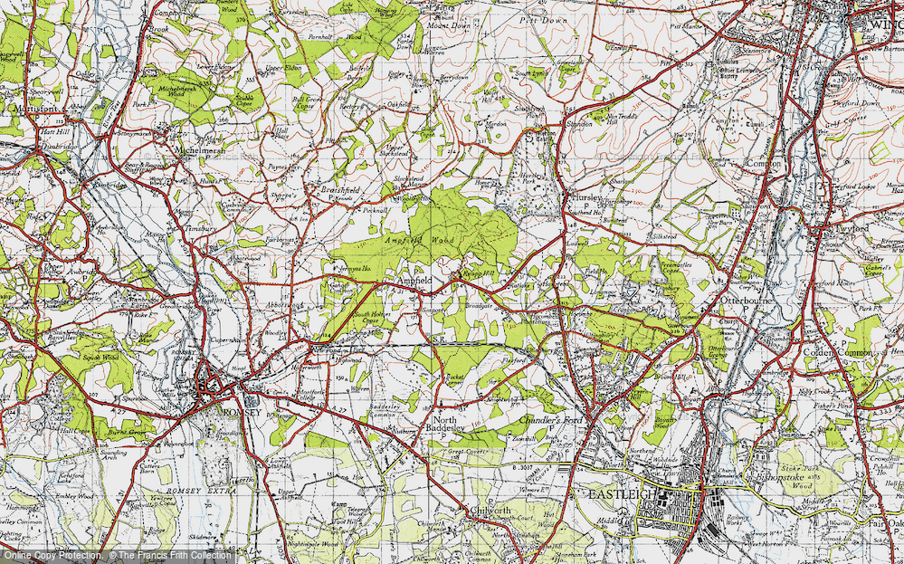 Old Map of Historic Map covering Ampfield Wood in 1945