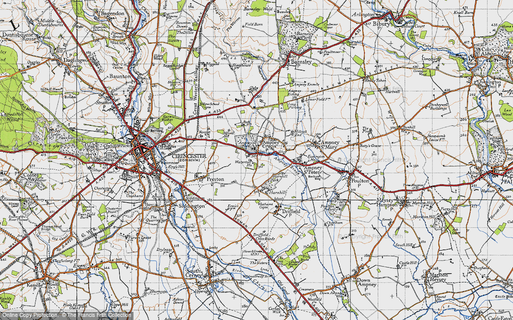 Old Map of Historic Map covering Ampney Brook in 1947