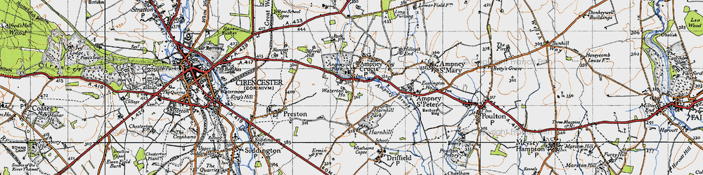 Old map of Ampney Crucis in 1947