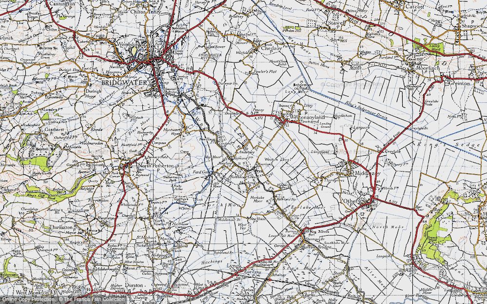 Old Map of Historic Map covering Weston Level in 1945