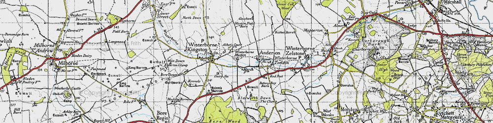 Old map of Bloxworth Down in 1945
