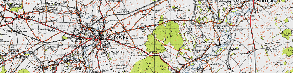 Old map of Andover Down in 1945