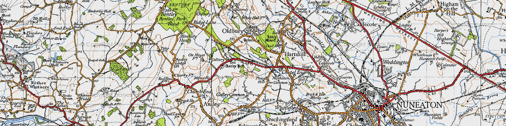 Old map of Ansley Common in 1946
